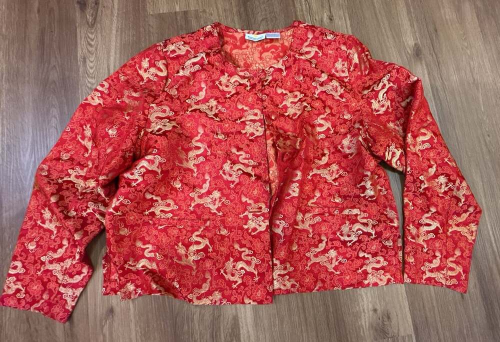 Smithsonian Institution Brocade Dragon Jacket Size L Red Gold Silk Blend